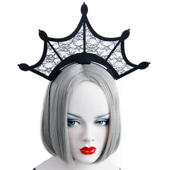 Moteriški Lankelis Helovinas Pareiškimą Black Queen Tiara Karūna Nėrinių Fancy Dress Kostiumai Šalis Gotikos Hairband Plaukų Lankelis Priedai