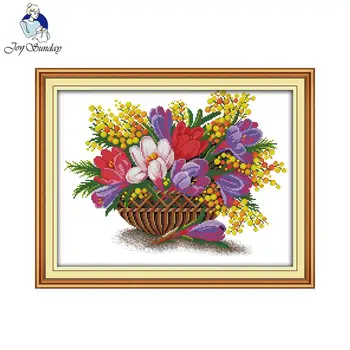 Džiaugsmas sekmadienį Gėlių krepšelis 11CT 14CT Kinijos Kryželiu Siuvinėjimo Rinkinių Rankdarbiams Skaičiuojami arba Štampuoti, Kryželiu Modelis