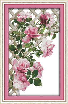 Rausvos rožės žiedai namų dekoro paveikslų Skaičiuojami atspausdinta ant drobės 14CT 11CT Kinijos Kryželiu Siuvinėti rinkiniais, Siuvinėjimo Rinkiniai