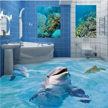 Beibehang Užsakymą didelių 3D grindų apdailos dažymo 3D vonios kambarys ryklys freskos kambarį vonios kambario grindų dažymas tapetų