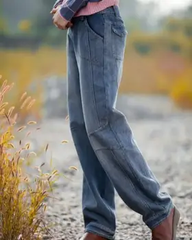 Atsitiktinis džinsus, džinsinį audinį naujas mados tiesios kelnės moterų plius dydis aukšto juosmens medvilnės mišinys visas ilgis rudens žiemos chu0601