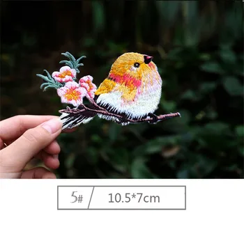 Gražus mados siuvinėjimo paukštis su gėlių Pleistras sticke medžiaga pasta drabužių užlopyti skylę 