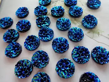 Apvalus 16mm Paviršiaus gėlių kristalų Siūti cirkonio deep blue AB spalvos derva gem akmenys flatback masės 100vnt/daug