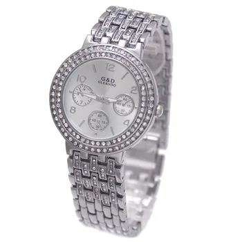 2017 Prekės Prabanga G&D, Moterų Laikrodžiai Kvarcinis Laikrodis Nerūdijančio Plieno Crytal Sidabro Lady Apyrankę Laikrodžiai Relojes Mujer Dovana