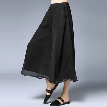 4XL moterų vasaros kelnės, sijonai, mados šifono plus size black atsitiktinis palaidų sijonai moterų extra large prekės kulkšnies ilgio sijonai