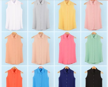 Naujas mados darbo drabužiai office viršūnes palaidinės Vasaros išjunk be rankovių moterims, šifono rankovėmis marškinėliai slim spalvas moterų camisa liemenė