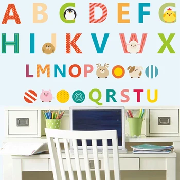 Kartoninė gyvūnų anglų kalbos abėcėlę Devynių daugybos lentelės, vaikų kambarys kūdikiui, darželio mokymo priemonių siena lipdukas namų dekoro decal