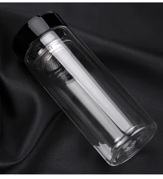 1PC Naujų Karšto 300ml vandens butelis dvigubo sluoksnio stiklas atsparus karščiui skaidraus stiklo su infuser vandens butelis KD 1461