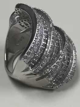 Bižuterijos Prabanga Didelis Papuošalų Kryžiaus vestuvių juostoje žiedas moterims 925 Sterlingas sidabro AAAAA cirkonis cz Vestuvinis Žiedas