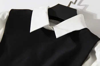 TWOTWINSTYLE Marškinėliai Suknelė Moterų Kostiumas, Dviejų dalių Komplektas ilgomis Rankovėmis Nėriniai Juoda Balta Asymetrical Liemenė Moteriška Suknelė Drabužius korėjos