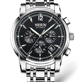 Prabangos Prekės NESUN Šveicarijos Laikrodžių Vyrams Automatinis Mechaninis laikrodis relogio masculino Šviesos Daugiafunkcinis laikrodis N9801-1