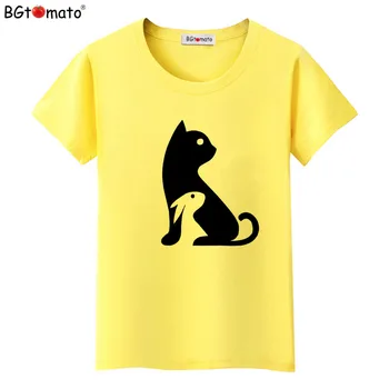 BGtomato Mielas 3D Juodosios katės ir triušiai Moterys T-Shirt Vasaros Mados Lady Viršūnes trumpomis Rankovėmis Atspausdintas Marškinėliai Naujovė Tee Marškinėliai