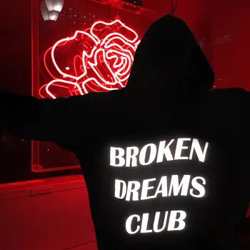 Broken Dreams Klubas Atspindintis Hoodie Juoda Tumblr Įkvėpė Estetika Pastelinių Grunge Estetika Unisex tumblr juodos spalvos bliuzoną