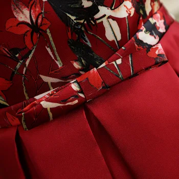 Gėlių Spausdinti vakarinę Suknelę Trys Ketvirtį Rankovėmis Raudona Valtis Kaklo Nėrinių Ilgai ypatinga Proga Suknelės Abendkleider 2018