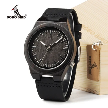 BOBO PAUKŠČIŲ B12 Juodmedžio Medienos vyriški Dizaineris Bambuko Medinis Laikrodis Su natūralios Odos Dirželis Atsitiktinis Vyrų suknelė Žiūrėti Dovanų Dėžutėje