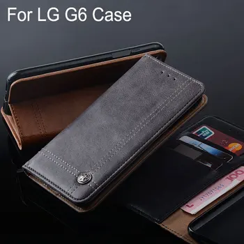 Dėl LG G6 atveju Prabangus Odinis Flip dangtelis su Stovu Kortelės Lizdas Derliaus Verslo stiliaus telefono Dėklai lg g6 funda Be magnetai