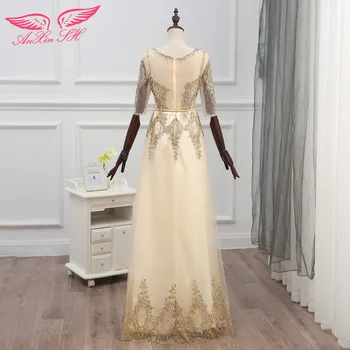 AnXin SH aukso nėrinių vakarinę suknelę naujo stiliaus pokylių, ilgai princesė golden flower nuotaka vakaro suknelė, trumpas įmonės suknelė