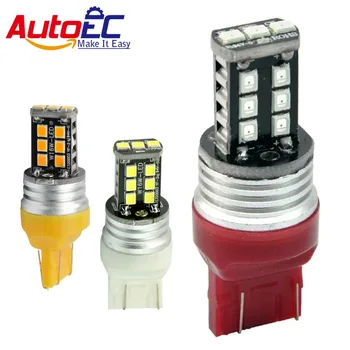 AutoEC 2x 7443 T20 15 LED 2835 SMD W21/5W automobilių galinis žibintas stop lemputės auto stabdžių žibintai galinio rūko žibintai raudona balta geltona #LD24