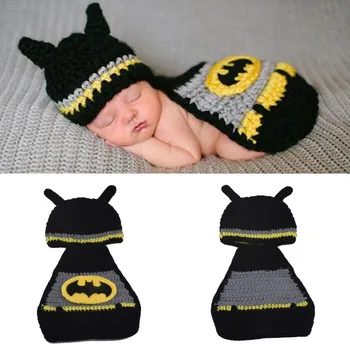 Nėrimo Betmenas Kūdikių Fotografija Rekvizitai Naujagimiui Super Herojus Apranga, Kūdikių BERNIUKŲ, Ateina į Namus Drabužius Batman Kostiumas 1set