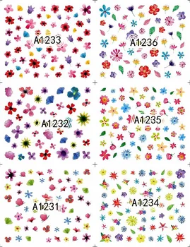 2018 12 lapų grožio gėlių gėlių dizainas Nagų Dailės Vandens Perdavimo Lipdukai, lipdukai Nagų Priedai, manikiūro įrankiai lipdukas 1236