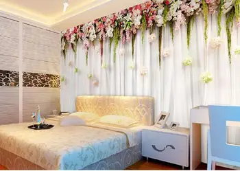 Foto tapetai kokybė ir Romantiškas gėlių kabinti jaukus miegamasis vestuvių vieta miltai didelės freskos sienos popieriaus kambarį