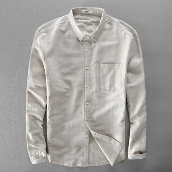 2017 m. Rudens ir žiemos nauja, vyriški ilgomis rankovėmis marškinėliai atsitiktinis medvilnės, baltos spalvos marškinėliai vyrams, prekės ženklo mados vyrų marškinėliai lino camisa masculina