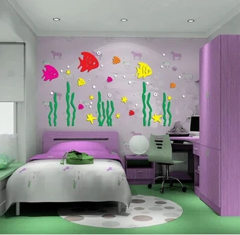 Naujas atvykimo Vaiko kambarys trijų matmenų sienų lipdukai 3D tv sienų dekoravimo lipdukai Animacinių filmų žuvis, Povandeninis Pasaulis candy spalva