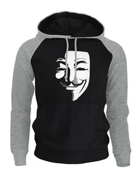 Bliuzono Vyrų 2018 M. Rudens Žiemos Vilnos Marškinėlius Su Skrybėlę Šiltas Spausdinti V for Vendetta Hip-Hop Mados Raglan Hoodies Puloveriai