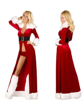 Seksualinės Kalėdų Chalatas Ilgas Apsiaustas Santa Claus Deguisement Adulte Mujer Vaidmenų Disfraces Seksualus Medvilnės Kristaus Kostiumai T1421