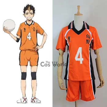 Haikyuu KarasunoNishinoya Yuu No. 4 vidurinės Mokyklos Uniformą, T-marškinėliai, Topai Kelnės Sportinės aprangos Jersey Anime Cosplay Kostiumai
