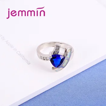 Jammin S925 Sterlingų Skiedra Žiedas Su Rodyklių Kuriant Halo Blue Crystal Ir Baltos Kalnų Krištolas Žiedas Ravėjimas Šalis