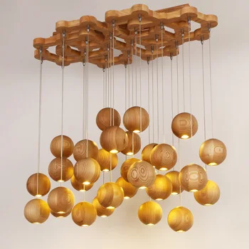 Medžio masyvo šiuolaikinės pakabukas šviesos Kinijos Šiaurės kūrybos minimalistinis gyvenamojo kambario, valgomojo medienos kamuolys medinis pakabukas lempa