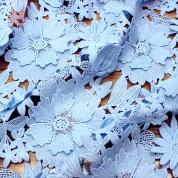 Amerikietiško stiliaus rožinė mėlyna 3D gėlių aplikacijos sunkiasvoris gėlių siuvinėjimo nėrinių audinio suknelė tissu telas nemokamas pristatymas SP4752