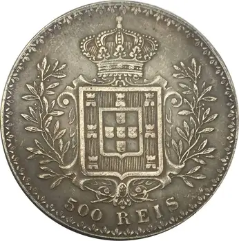 Portugalija 500 Reis - Carlos I 1893 Žalvario, Padengta Sidabro Monetos Kopija