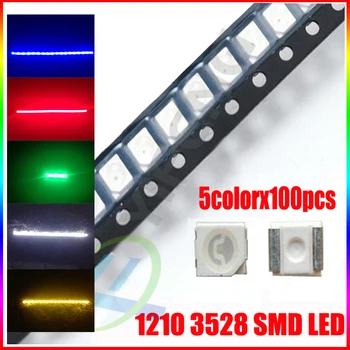 1210 3528 SMD LED 5colorx100pcs=500pcs Balta/Mėlyna/Raudona/Geltona/Žalia Šviesos Diodų Rinkinys Pack