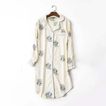 Rudenį, žiemą pižamą moterys ilgomis rankovėmis atspausdintas namų sleepwear naktį marškinėliai