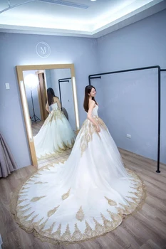 2018 Prabangūs Indijos Vestuvių Suknelės, Balto Aukso Aplikacijos Brangioji Rankovių Vestuvinės Suknelės abiti da sposa Vestido De Novia