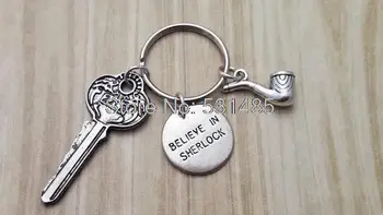 12pcs/daug Šerlokas Holmsas paketų prižiūrėtojų raktinę Šerlokas Keychain 221B Baker Street, Manau Šerlokas žavesio