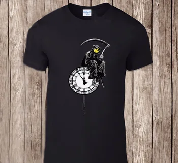 Karšto Parduoti 100 % Medvilnės Marškinėliai | Banksy Grim Reaper Laikrodis | Suaugusieji/Vaikai | Senas Tėvas Laikas Veiduką Spausdinti Marškinėliai