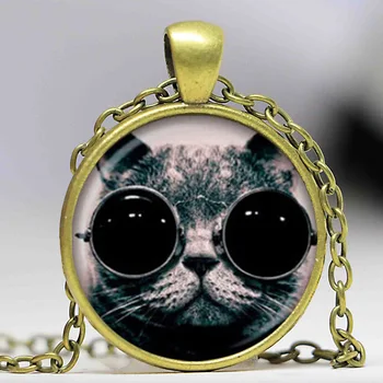 Hipster karoliai Hipster papuošalai Hipster pakabukas katė stiklų Stiklo Kupolas Karoliai Pakabukas