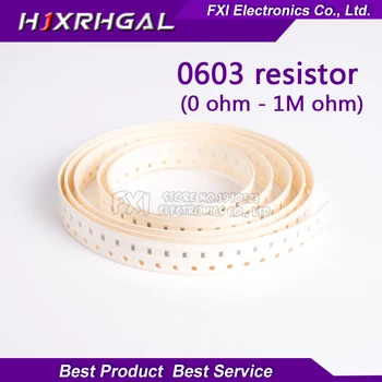 300pcs SMD 0603 1/8W 0 omo ~ 10M ohm chip rezistorius rezistorius 0R 1K 4.7 K 4K7 10K 100K