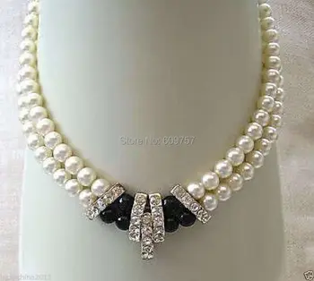 8-9MM Junoesque 2 eilutės Originali perlų vėrinį Gėlo vandens Dirbtiniu būdu išauginti Perlai, Perlų karoliai Sidabro kablys mujer moda