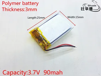 3.7 V,90mAH,301525 PLIB; polimeras ličio jonų / Li-ion baterija GPS,mp3,mp4,mp5,dvd,bluetooth,modelis žaislas mobiliojo ryšio 