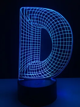 Raidžių Lempos Unikalus 3D Naktį Šviesos Abėcėlės Raidė D 7 Spalvų LED Keitimas Stalas Stalo Lempa Namų Baro Dekoracija Dovanos Vaikams Lavos
