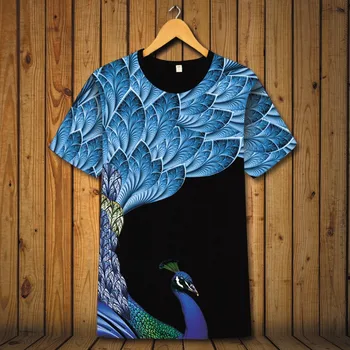 Kinų stiliaus Išskirtinį povas modelio asmenybės kūrybos trumpomis rankovėmis t-shirt 2018 m. Vasaros mados kokybės marškinėliai vyrams, S-6XL