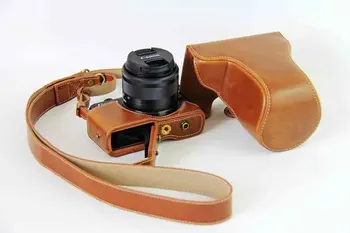 Naujas Prabangus Camera Case Bag For Canon EOS M10 EOSM10 EOSM-10 PU Odos Fotoaparato Krepšys Su Diržu Atidarykite baterijos dizainas