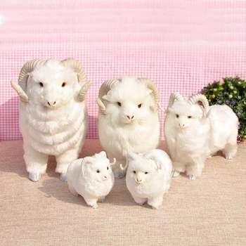 Simualtion baltos ožkos modelis plastinė ir kailiai, avies žaislas rankdarbių,namų puošybai Kalėdų dovana w5750