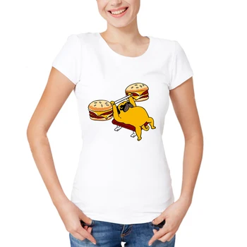 Naujas Vasaros, Gero Maisto Dizaino moterų marškinėliai Dvigubai Cheeseburger T-Shirt viršūnes Mielas Pug/Cat t-shirt moterų Tee Viršūnės