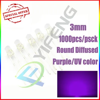 Naujas! 1000PCS 3MM Violetinė / UV LED super bright F3 LED Diodai 390-410NM F3MM Diodai nuo 3mm led 3mm uv /purpurinė