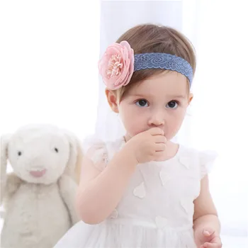 Parduodamas 1PCS 2017 Vaikų plaukų aksesuarai kūdikių Gėlių ekrano užsklandą elastingas plaukų juostos mergaitėms foto rekvizitai Nėrinių galvos juosta